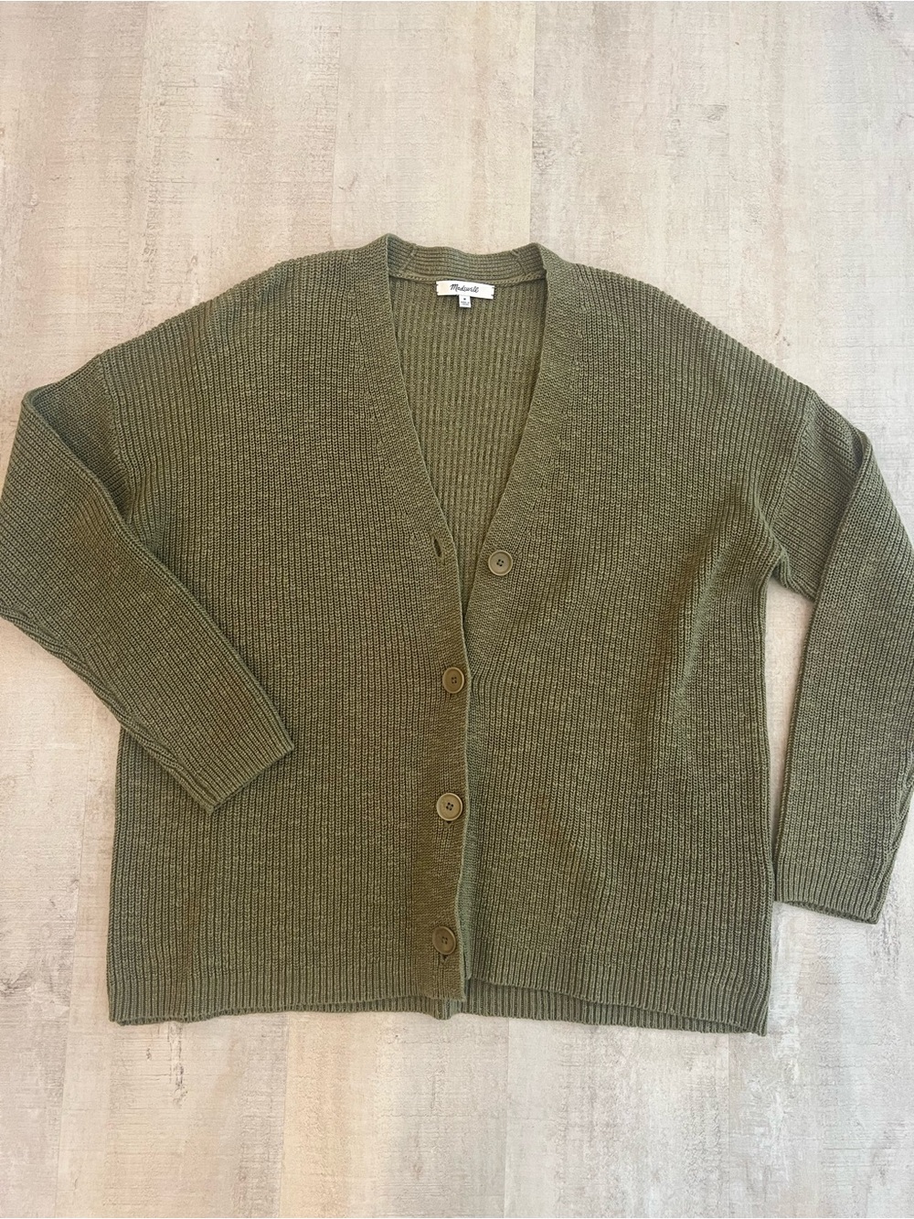 Madewell Olive Green Ribbed V-Neck Button Cardigan